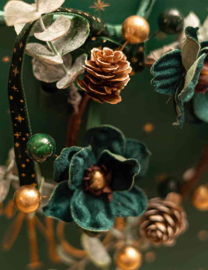 Cinta estrellas terciopelo verde oscuro y oro 1 cm x 3 m