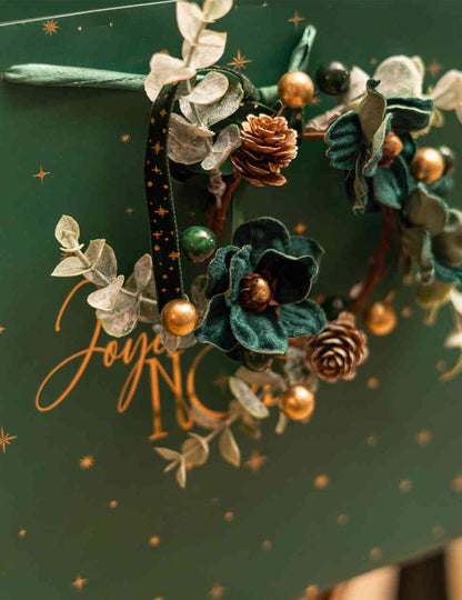 Cinta estrellas terciopelo verde oscuro y oro 1 cm x 3 m