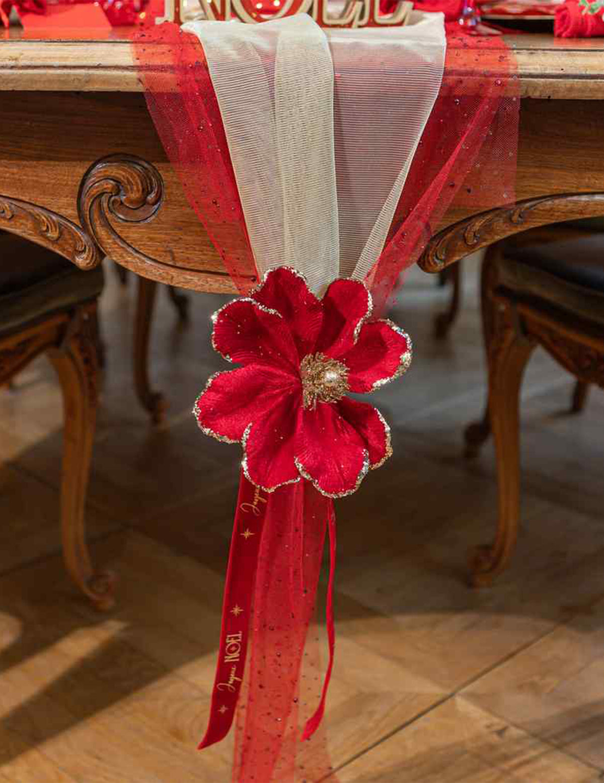 Cinta Feliz Navidad terciopelo rojo y oro 2,5 cm x 3 m