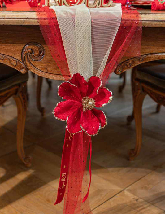 Cinta Feliz Navidad terciopelo rojo y oro 2,5 cm x 3 m