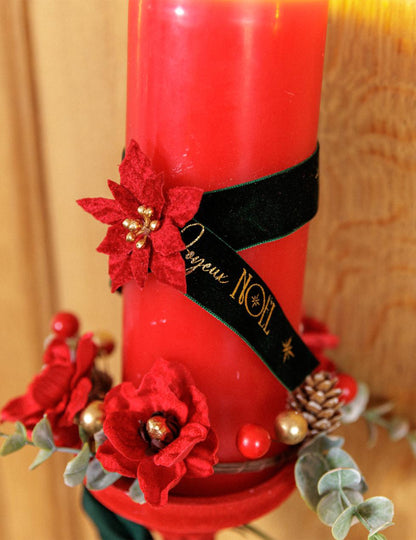 Cinta Feliz Navidad terciopelo verde oscuro y oro 2,5 cm x 3 m