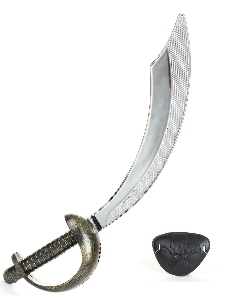 Sabre et cache œil de pirate argenté, bronze et noir en plastique