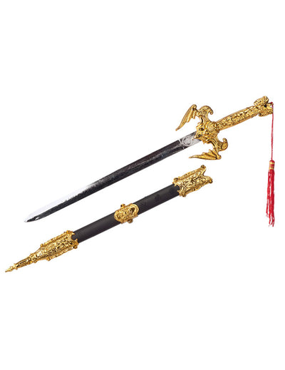 Sabre ninja pour enfant doré avec fourreau noir et pompon rouge