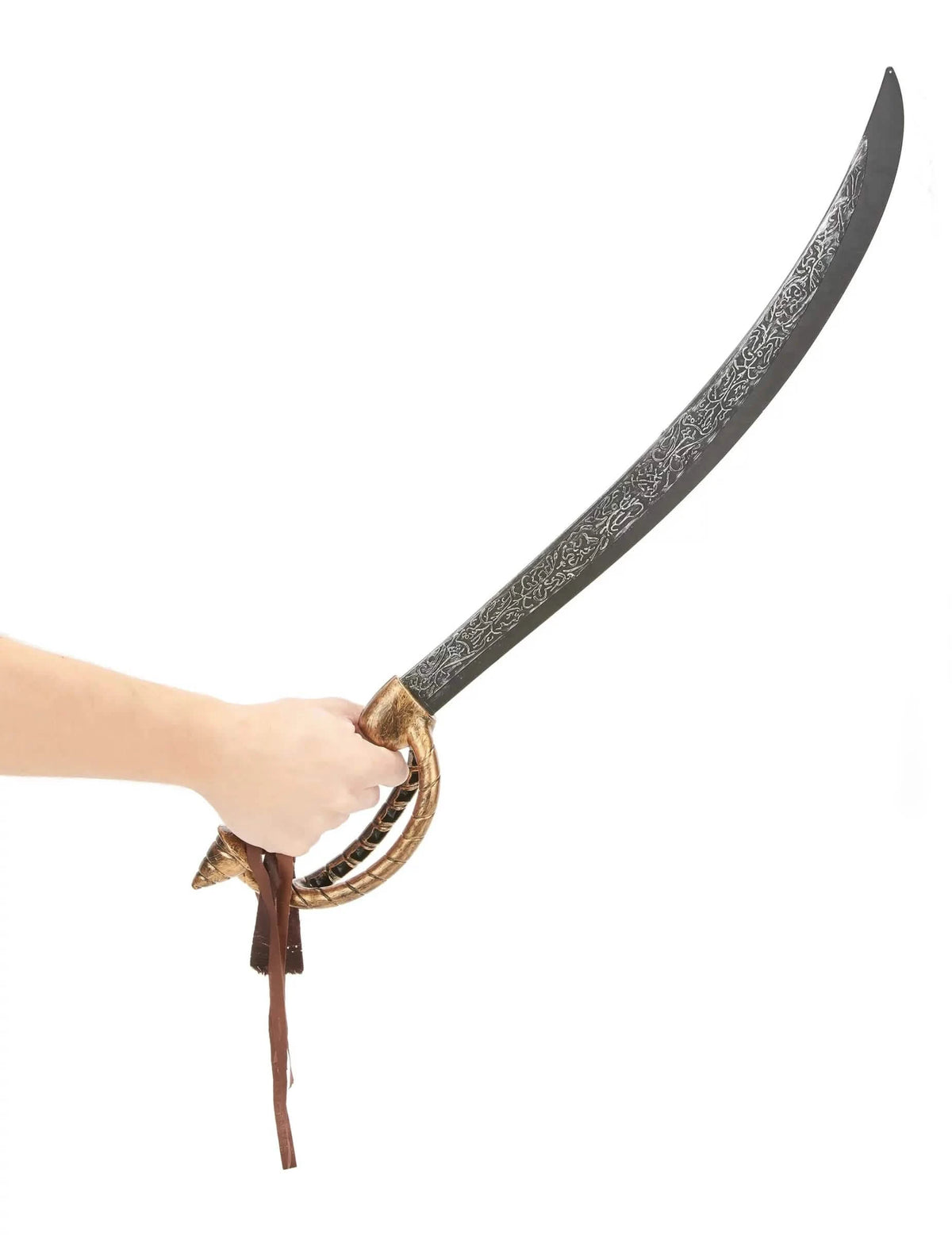 Sabre pirate pour adulte et enfant noir et or avec lame gravée