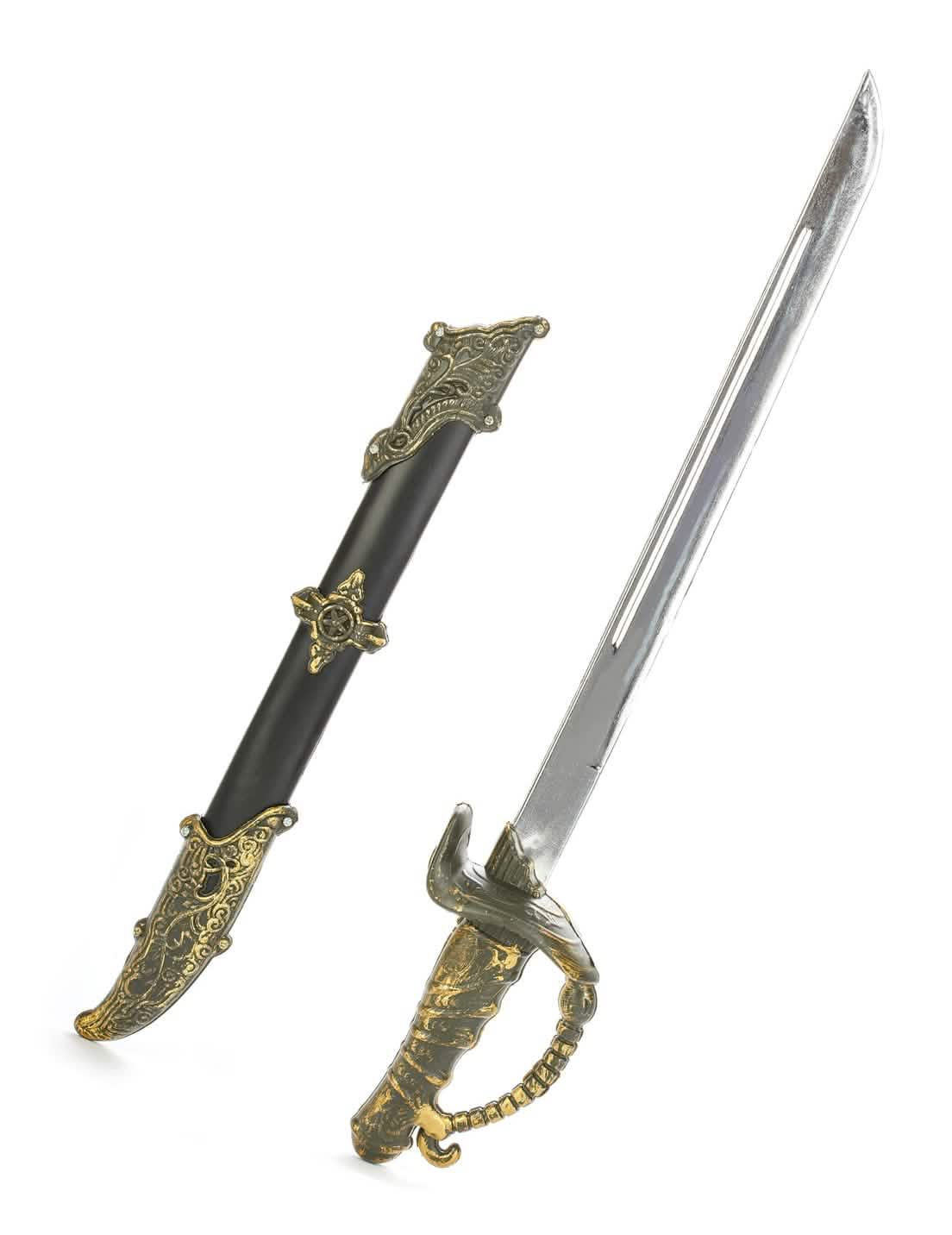 sable pirata para adulto negro y dorado con funda