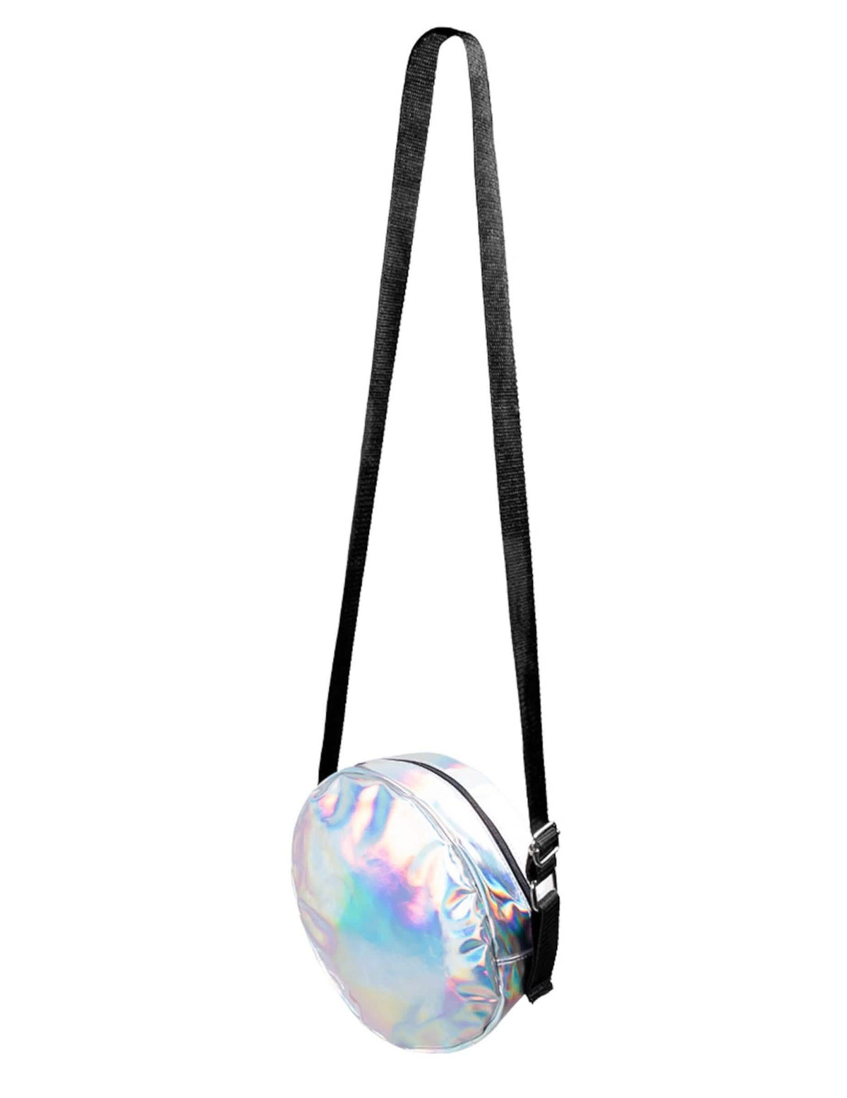 Bolso bandolera redondo holográfico para adulto plateado