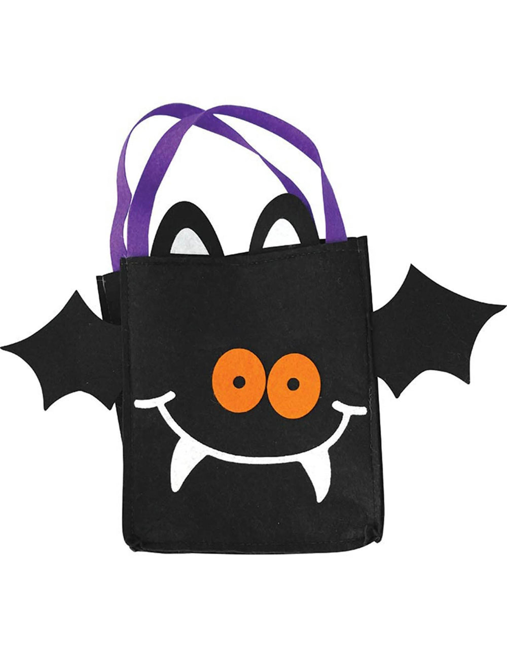 Sac à bonbons chauve-souris pour enfant noir en feutrine avec anses violettes