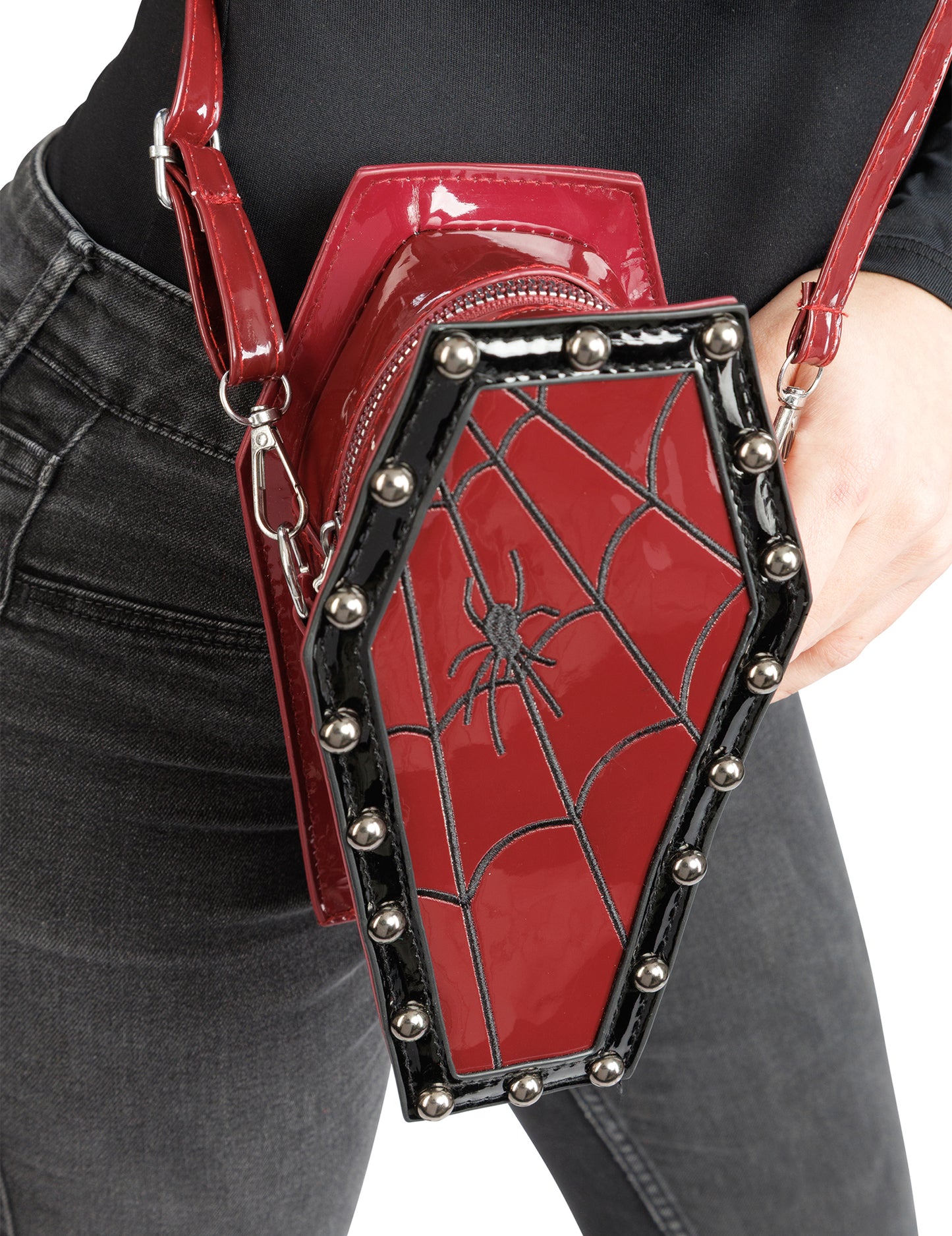 Bolso bandolera ataúd rojo burdeos