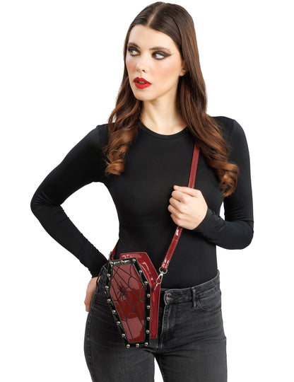 Bolso bandolera ataúd rojo burdeos
