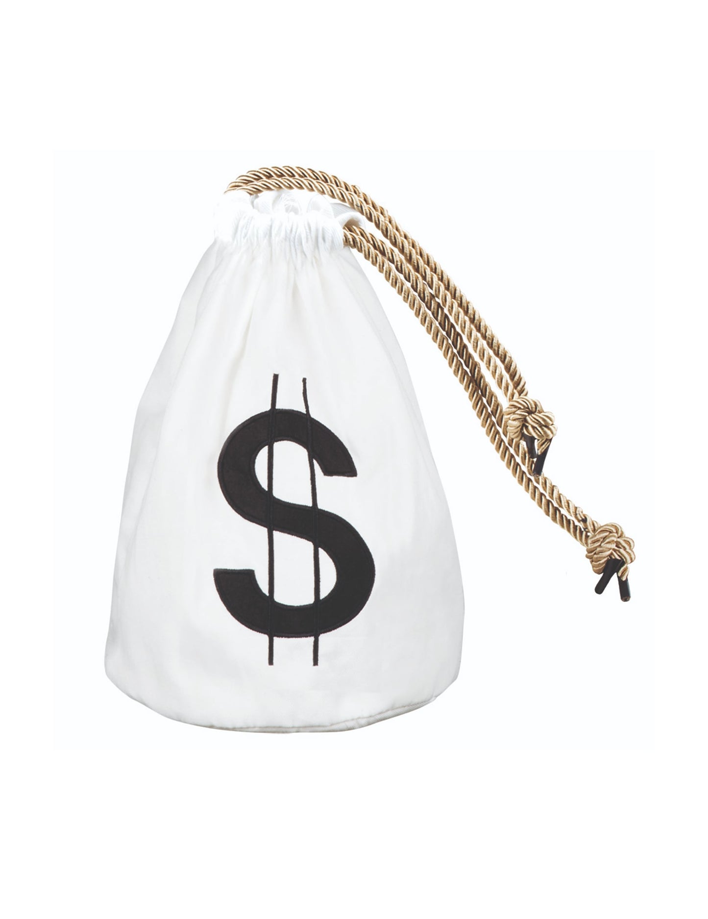 Sac dollar pour adulte blanc avec cordon doré et signe dollar noir