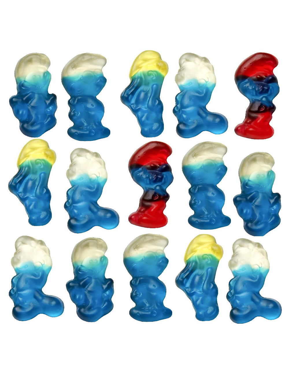 Vue d'ensemble des différentes figurines du sachet de bonbons Schtroumpfs Haribo