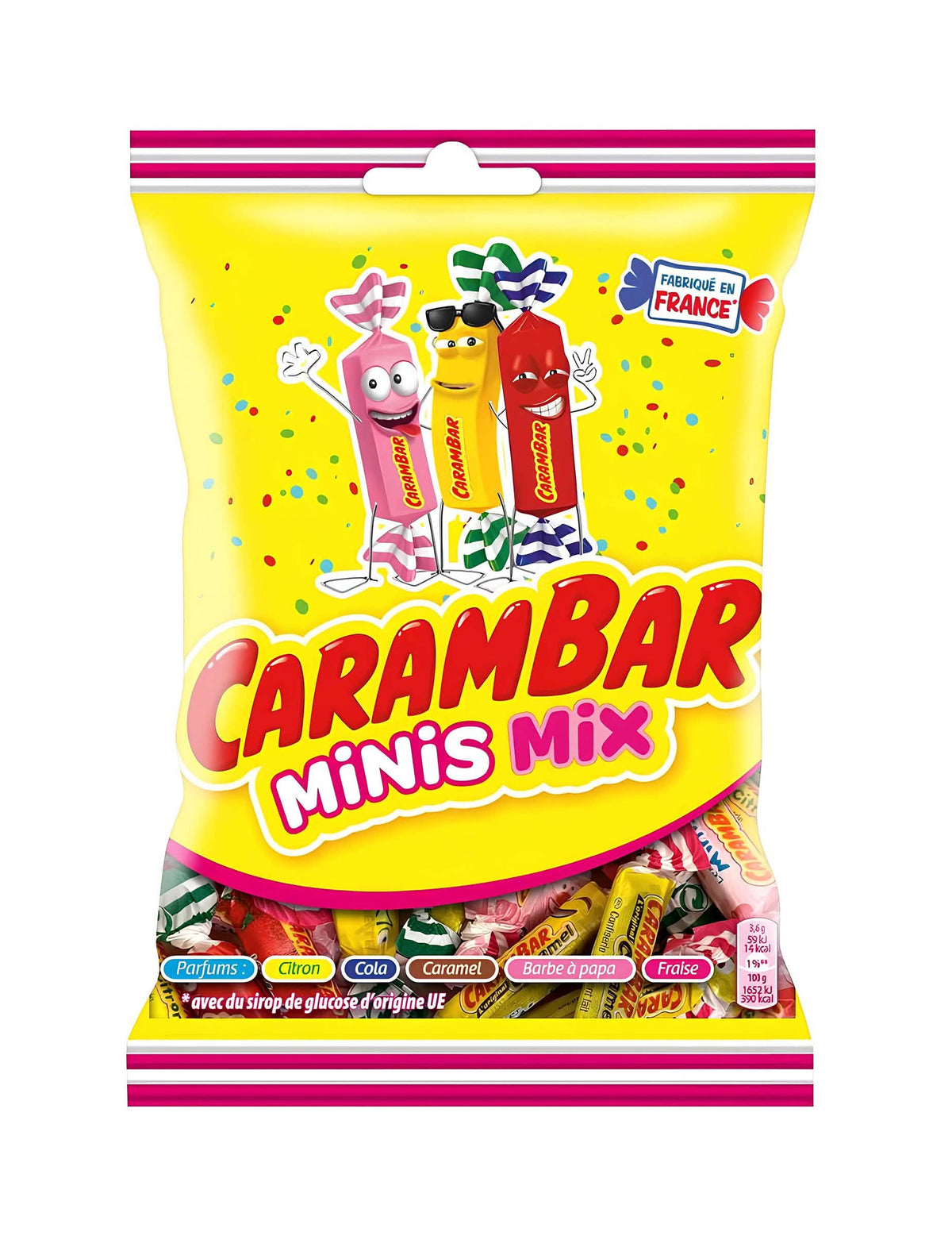 Bolsa mini Carambar Minis Mix amarillo y multicolor con sabores variados