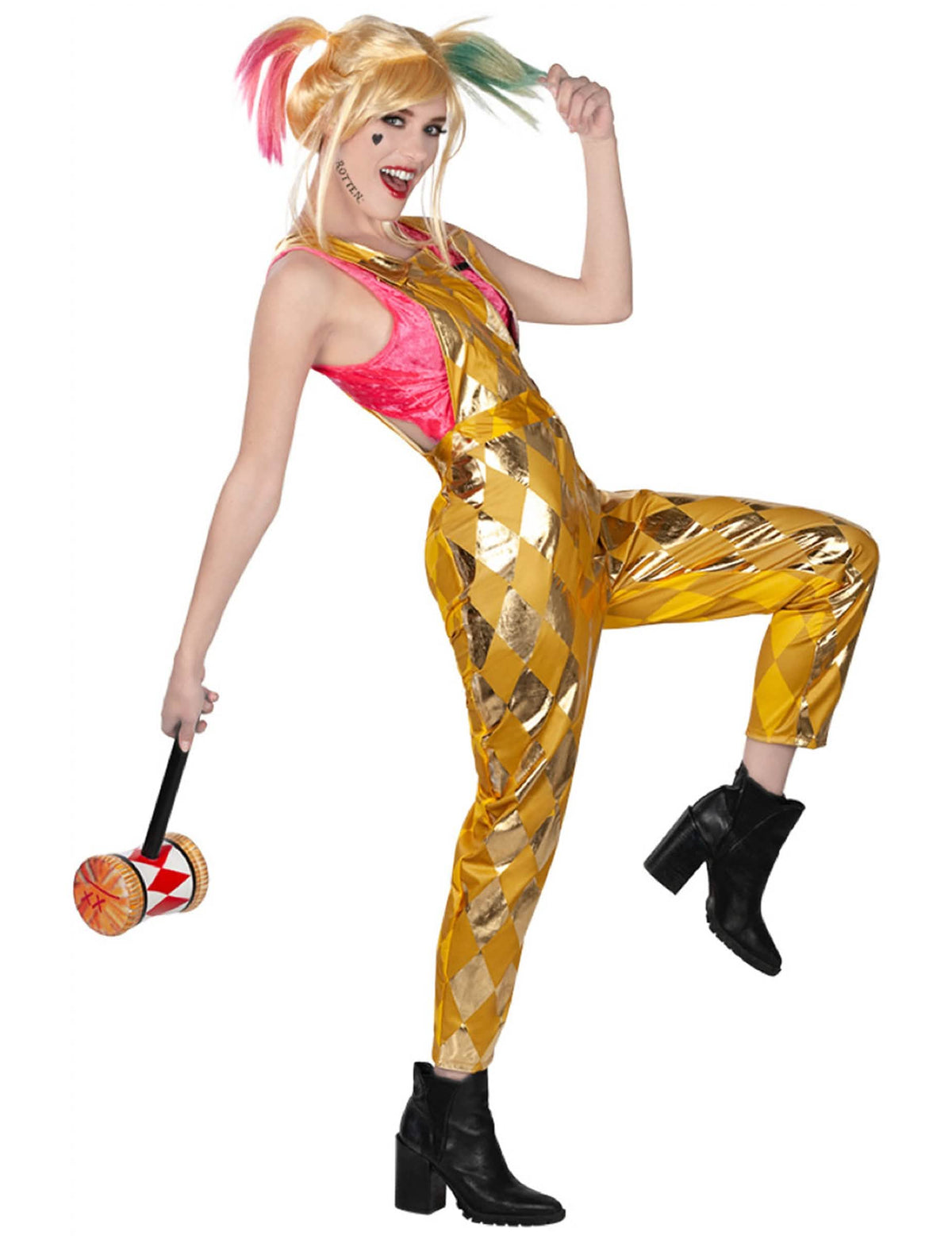 petos Harley Quinn Birds of Prey™ para mujer dorados con motivos de rombos