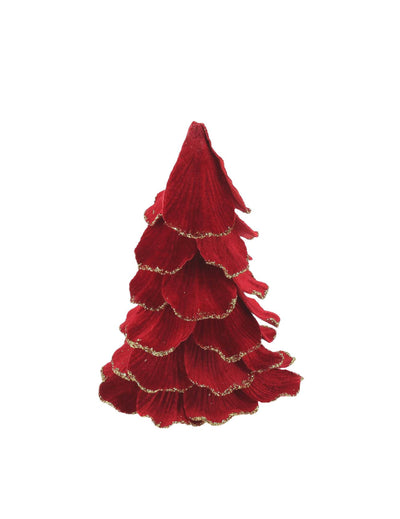 Árbol de Navidad de terciopelo rojo y oro 12 x 16 cm