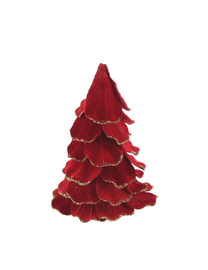 Árbol de Navidad de terciopelo rojo y oro 12 x 16 cm