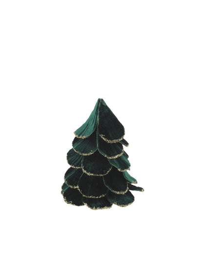Árbol de Navidad de terciopelo verde oscuro y dorado 10 x 12 cm