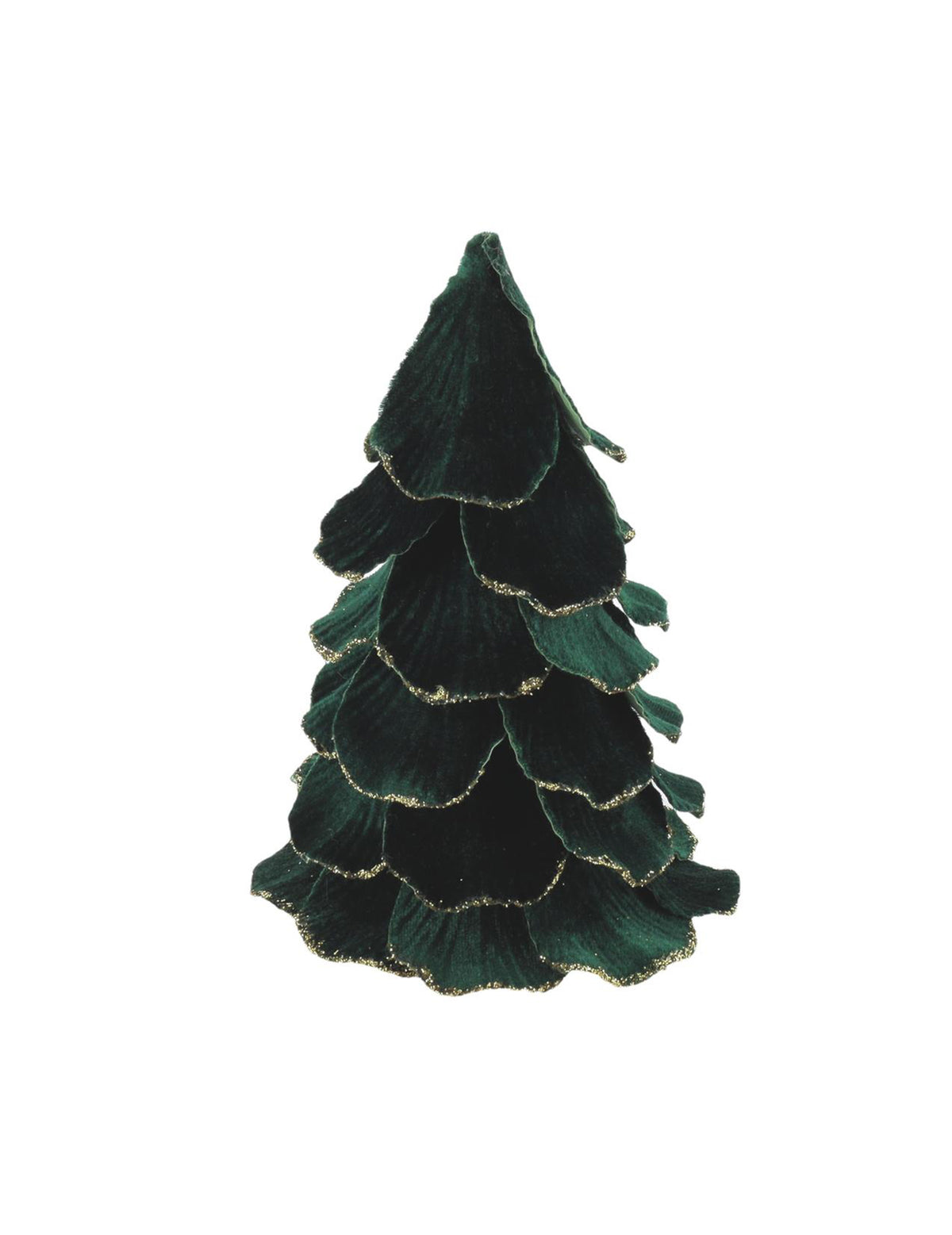 Árbol de Navidad de terciopelo verde oscuro y dorado 12 x 16 cm