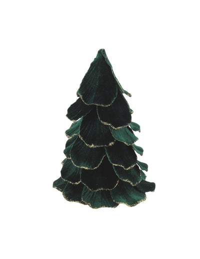 Árbol de Navidad de terciopelo verde oscuro y dorado 12 x 16 cm