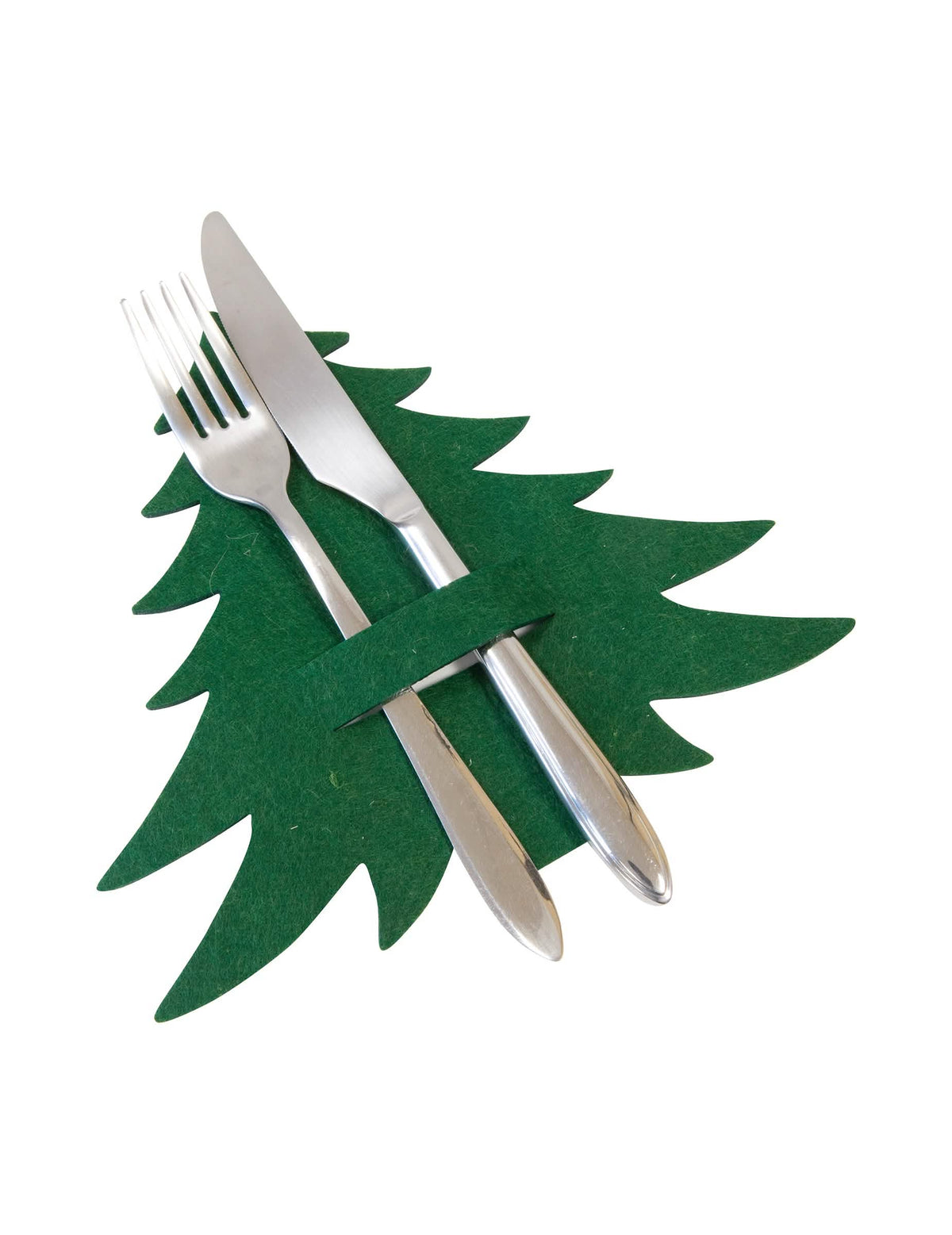 Sapin porte-couverts en feutrine pour décoration de table vert