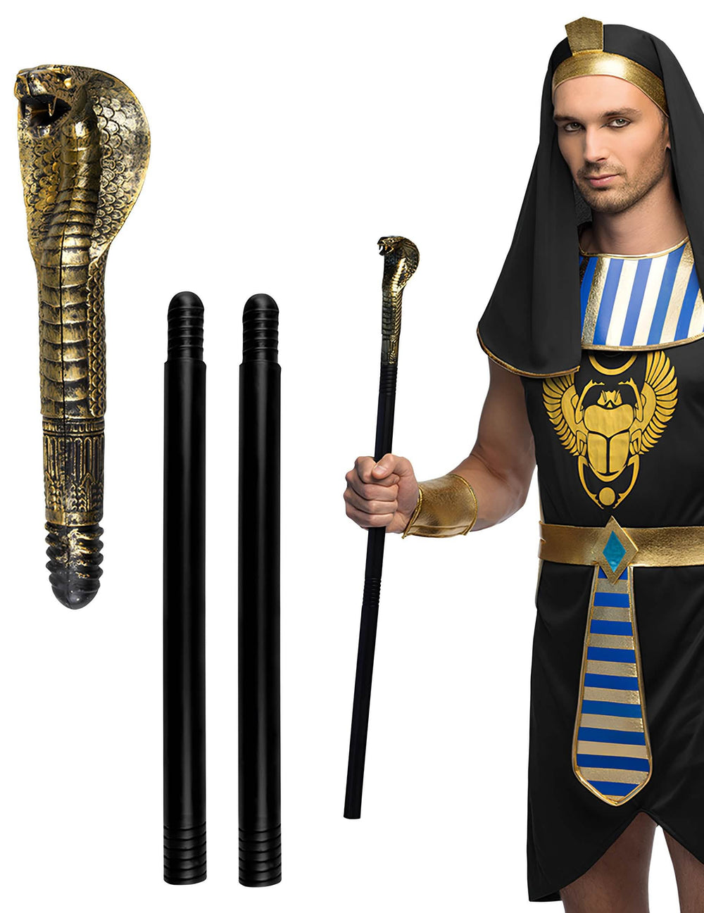 Cetro de serpiente egipcia para adulto negro y dorado
