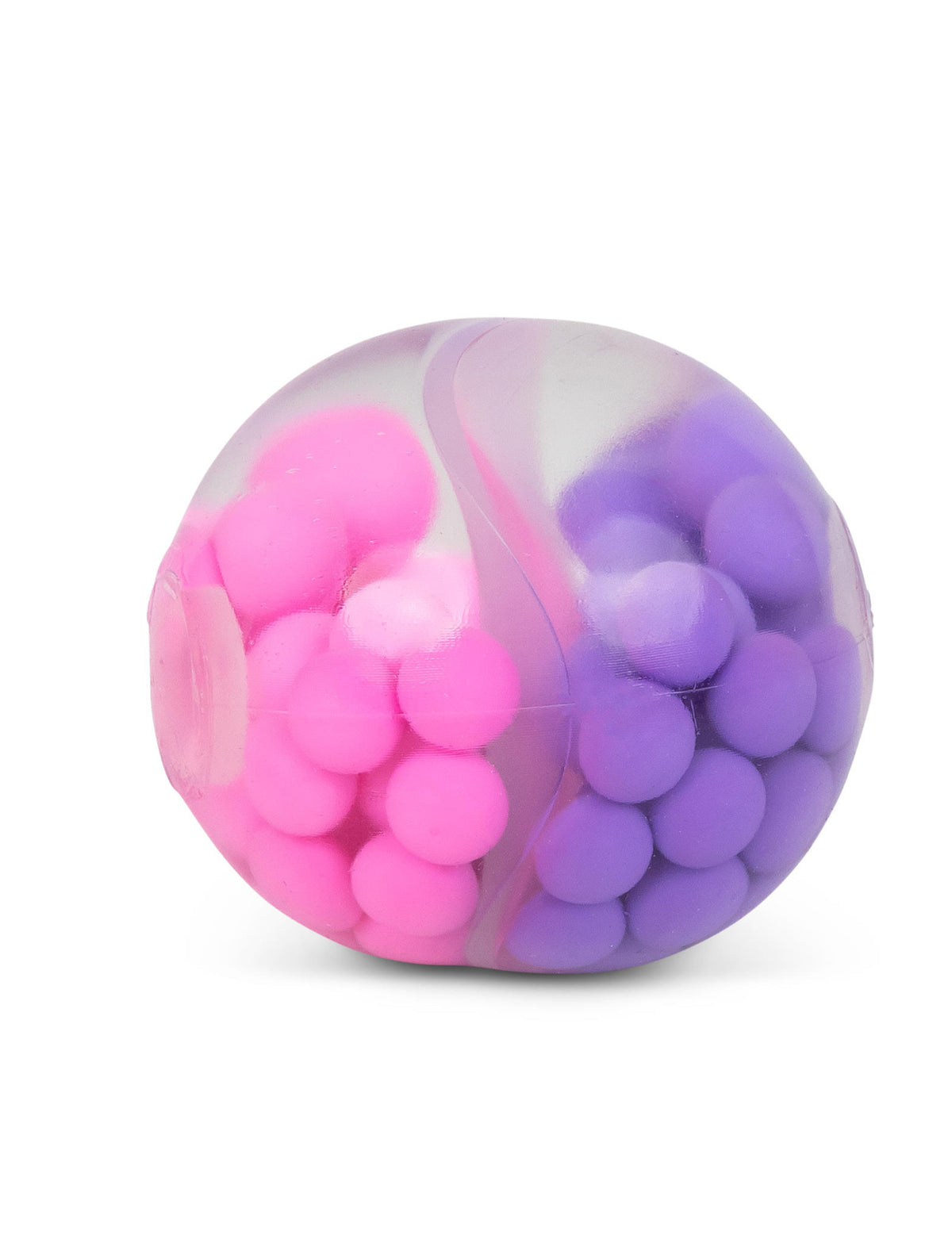 Zoom sur les billes roses et violettes de la balle anti-stress Scrunchems ASMR