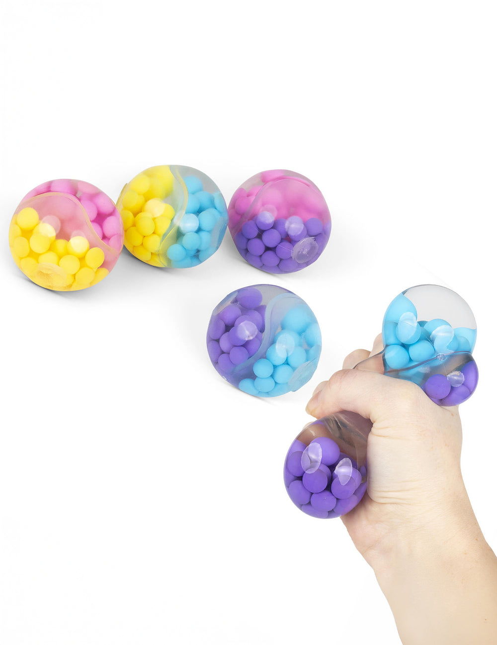 Balle anti-stress Scrunchems ASMR pour enfant multicolore transparente à billes colorées