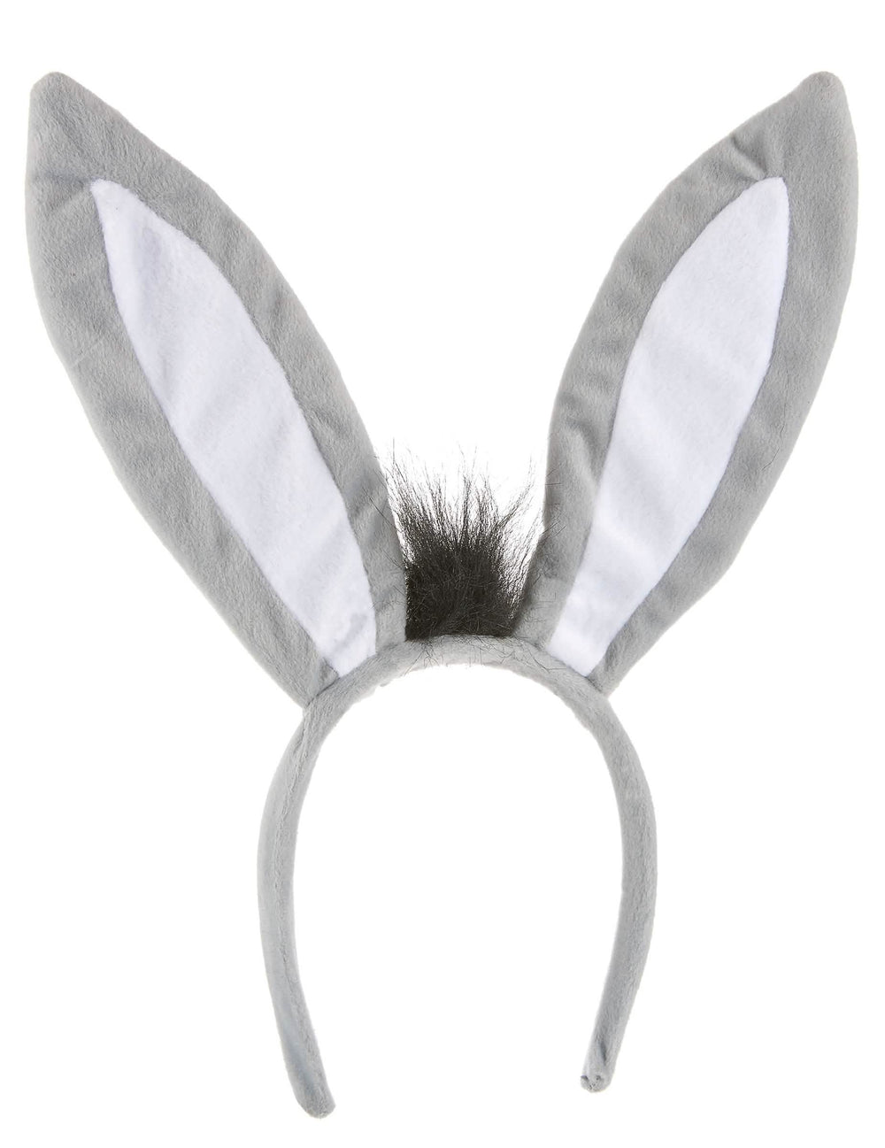 Serre-tête âne pour adulte gris et blanc avec touffe de poils noirs