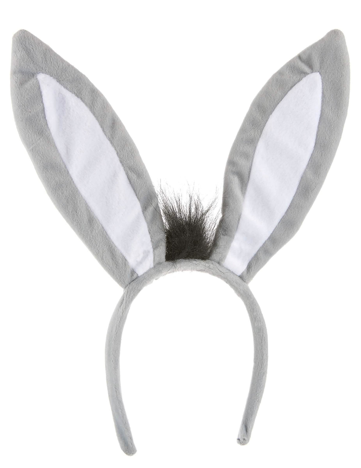 Serre-tête âne pour adulte gris et blanc avec touffe de poils noirs