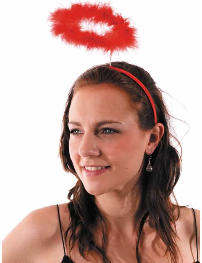 Diadema con aureola de ángel para adulto rojo con plumas