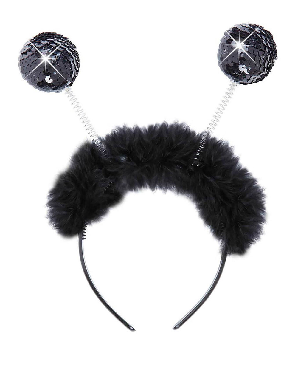 Serre-tête boules avec fourrure pour adulte noir avec sequins