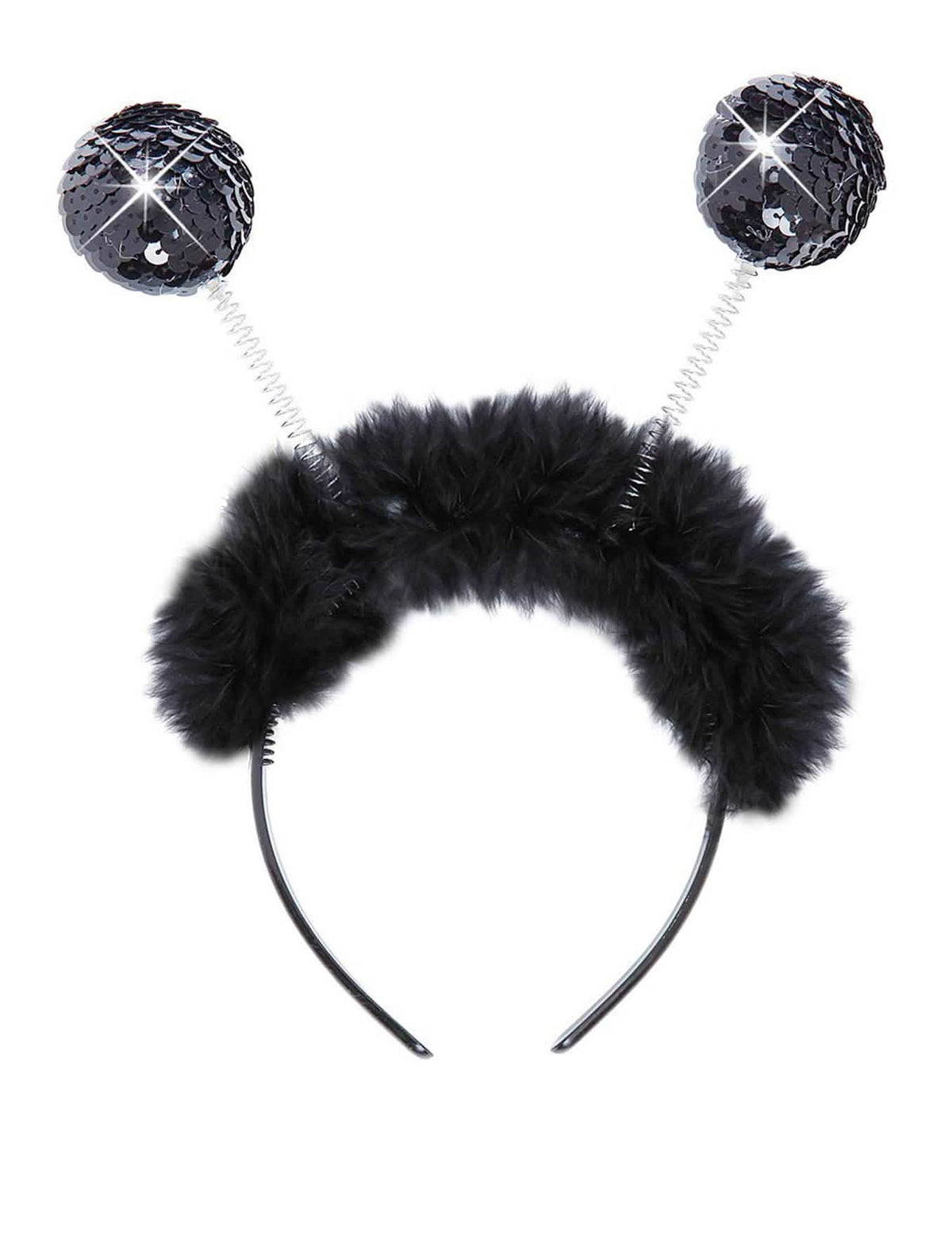 Serre-tête boules avec fourrure pour adulte noir avec sequins