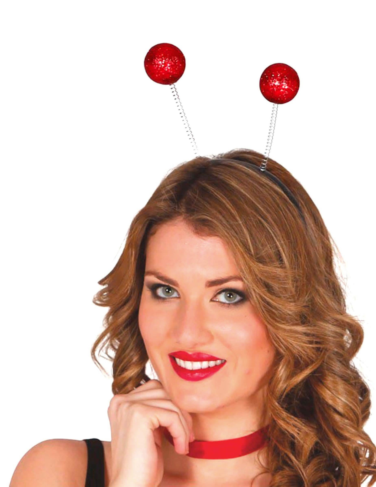 Diadema con bolas con purpurina para adulto rojo