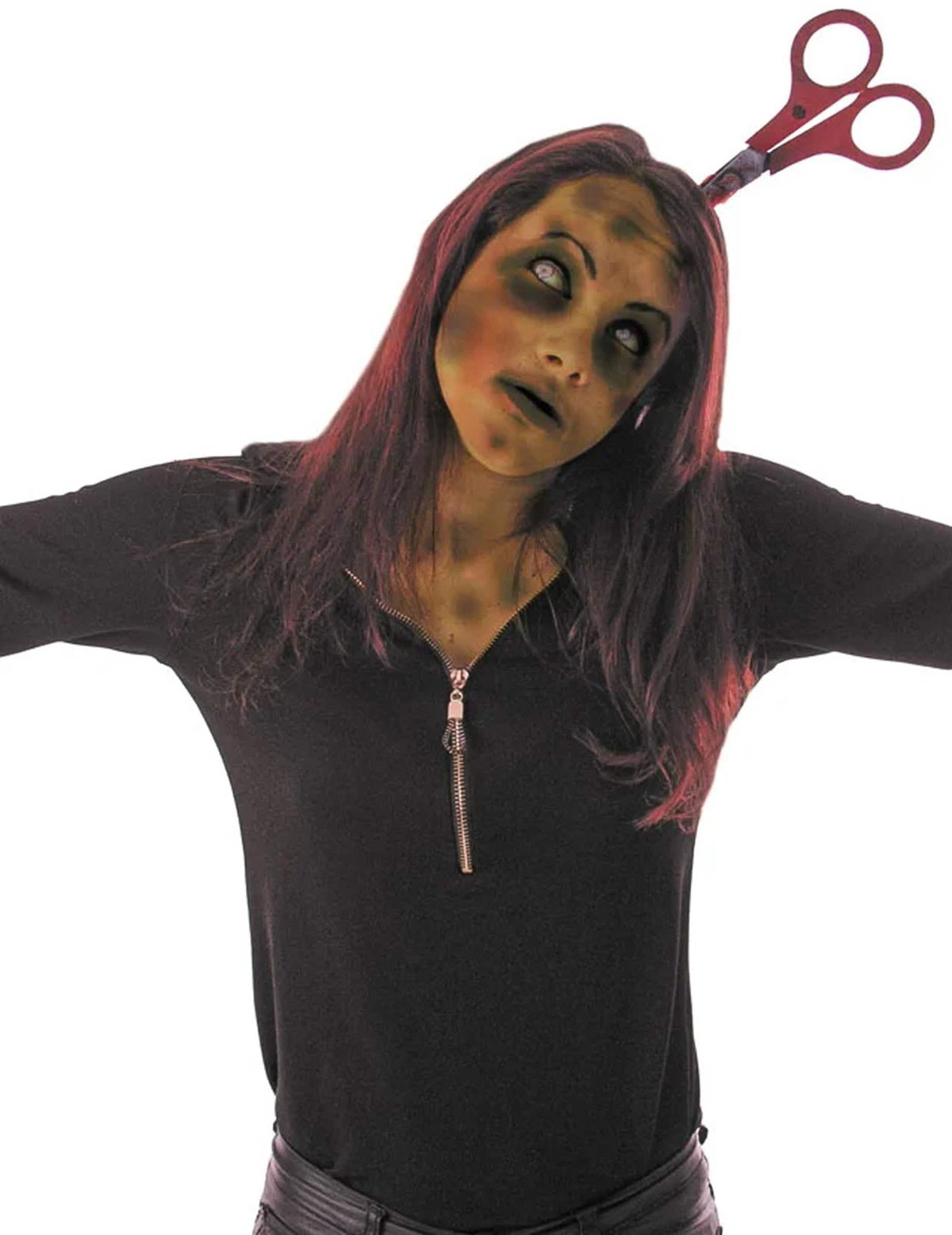 diadema de tijeras ensangrentadas para adulto rojo