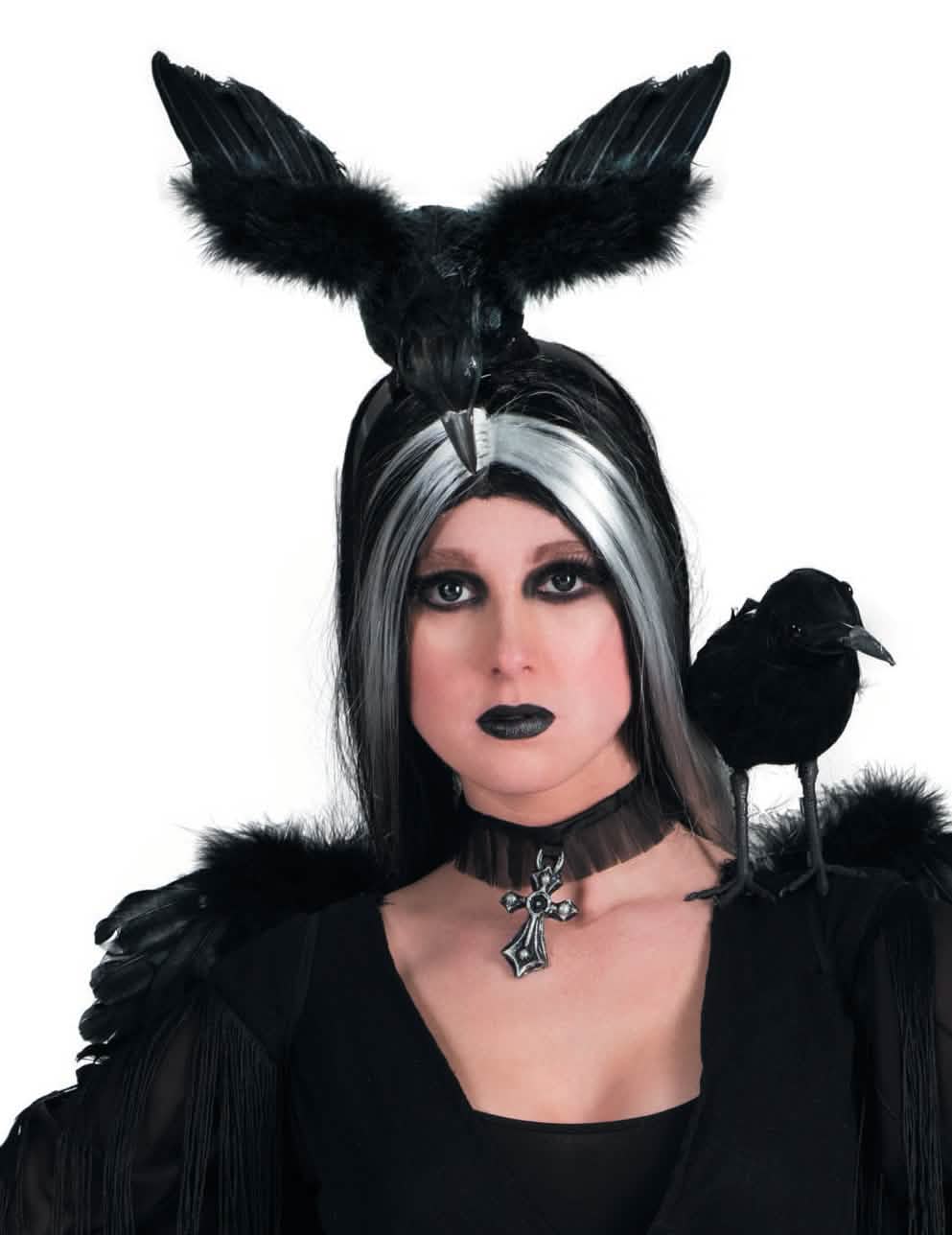 Diadema de cuervo desplegada para adulto negro