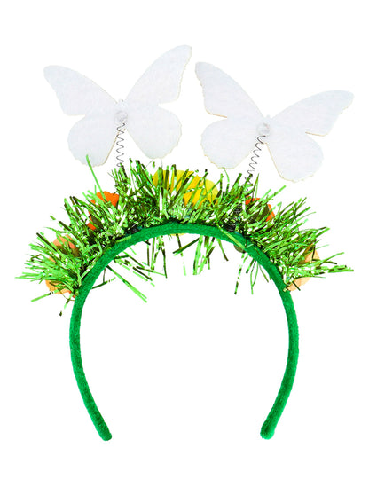 Détail des papillons blancs sur ressorts du serre-tête fleurs et papillon pour adulte