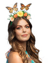 Serre-tête fleurs et papillon pour adulte orange et jaune