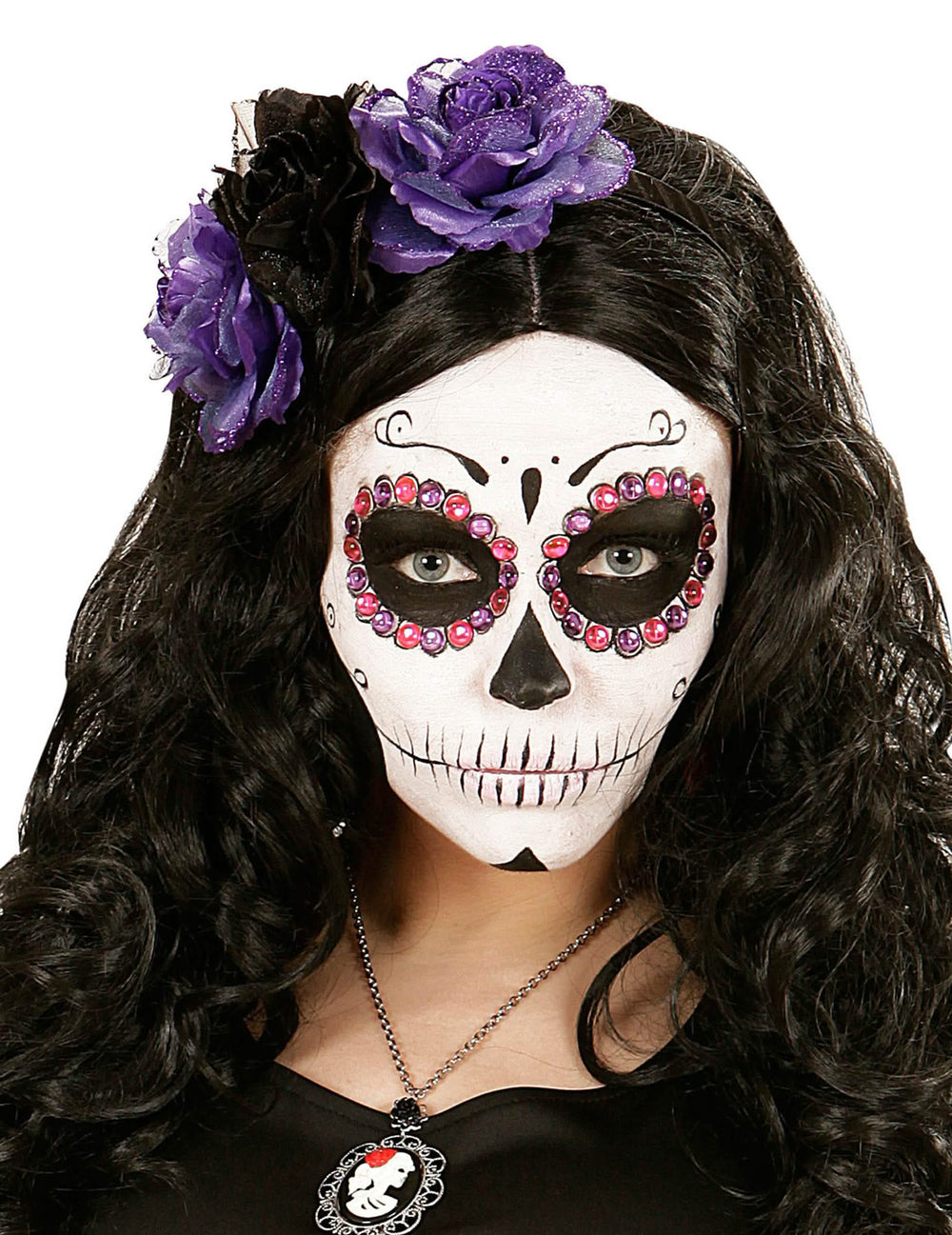 Diadema de flores día de los muertos para mujer violetas y negras