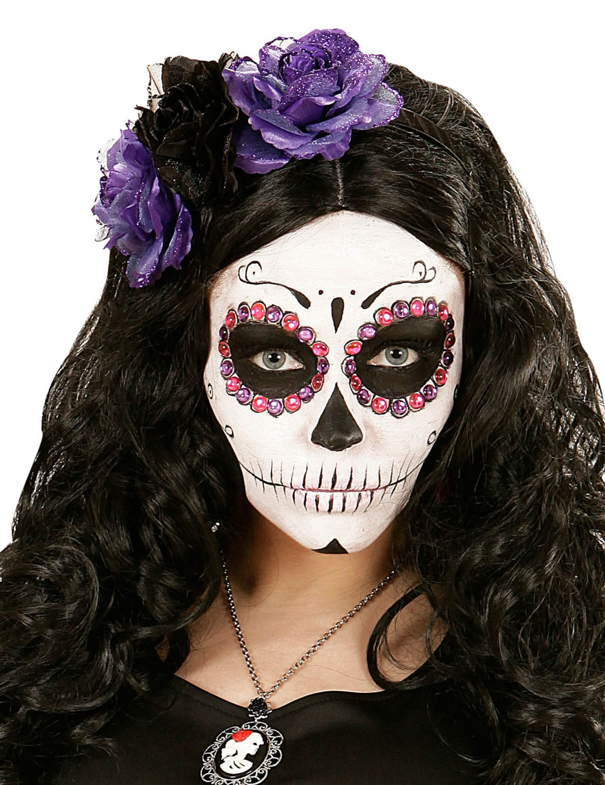 Diadema de flores día de los muertos para mujer violetas y negras