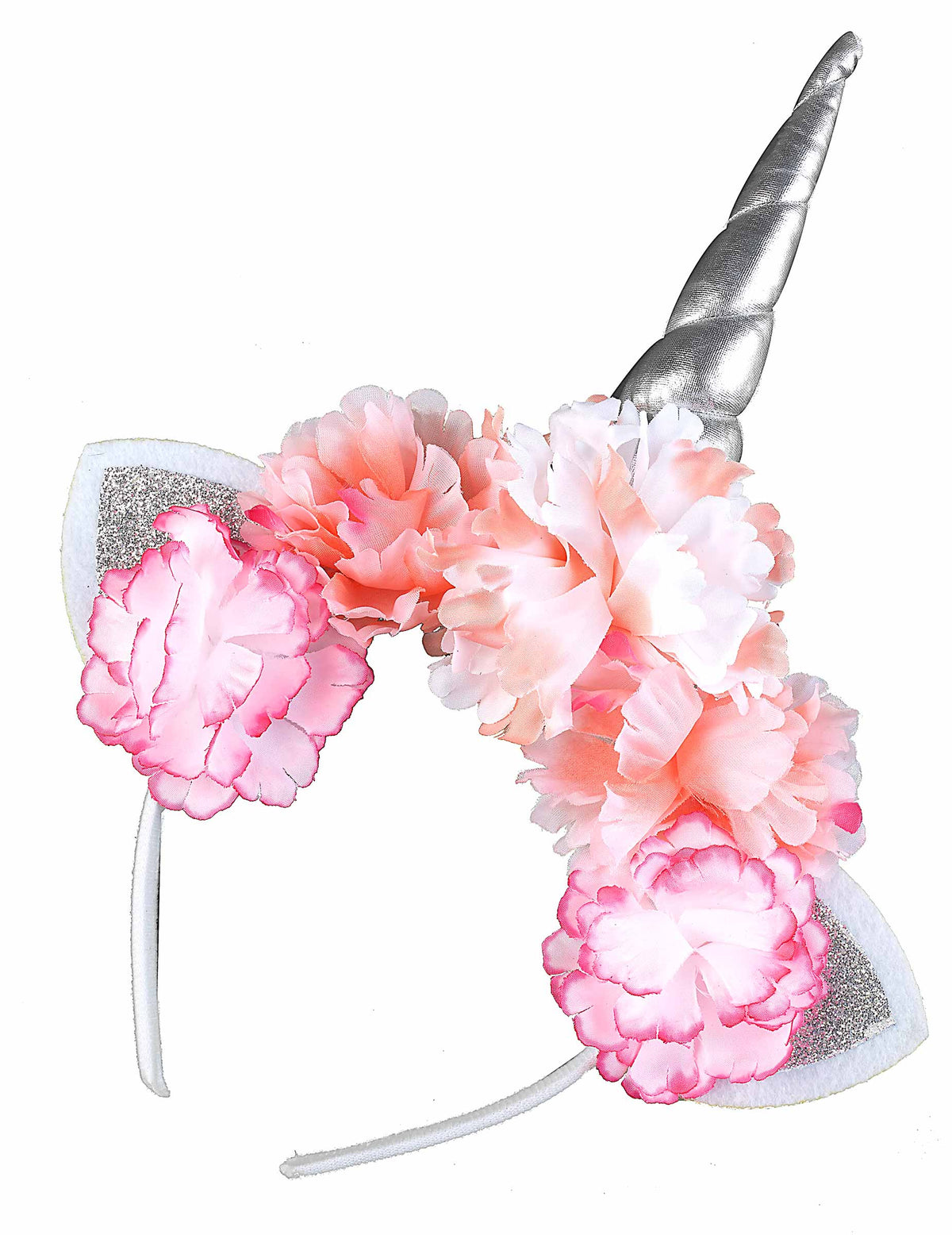 Diadema unicornio con flores rosas adulto