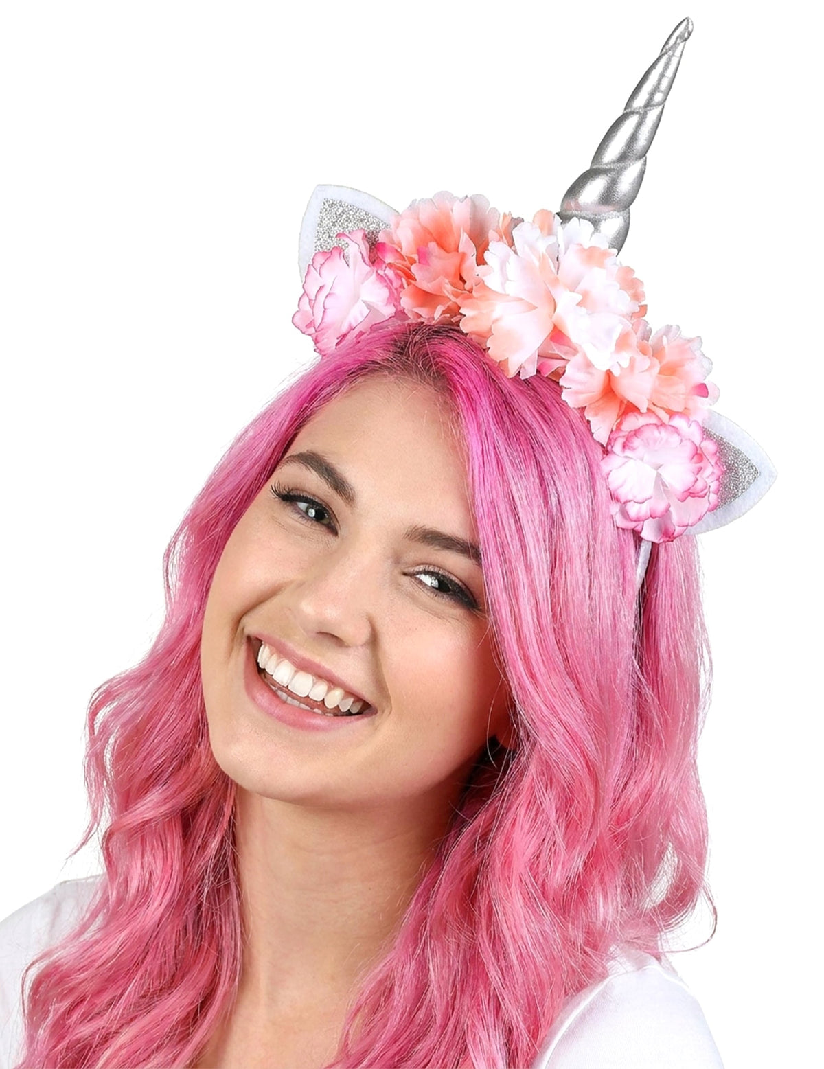 Diadema unicornio con flores rosas adulto