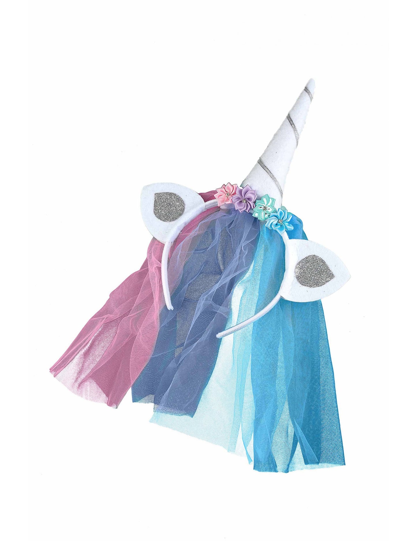 Diadema unicornio con velo multicolor adulto