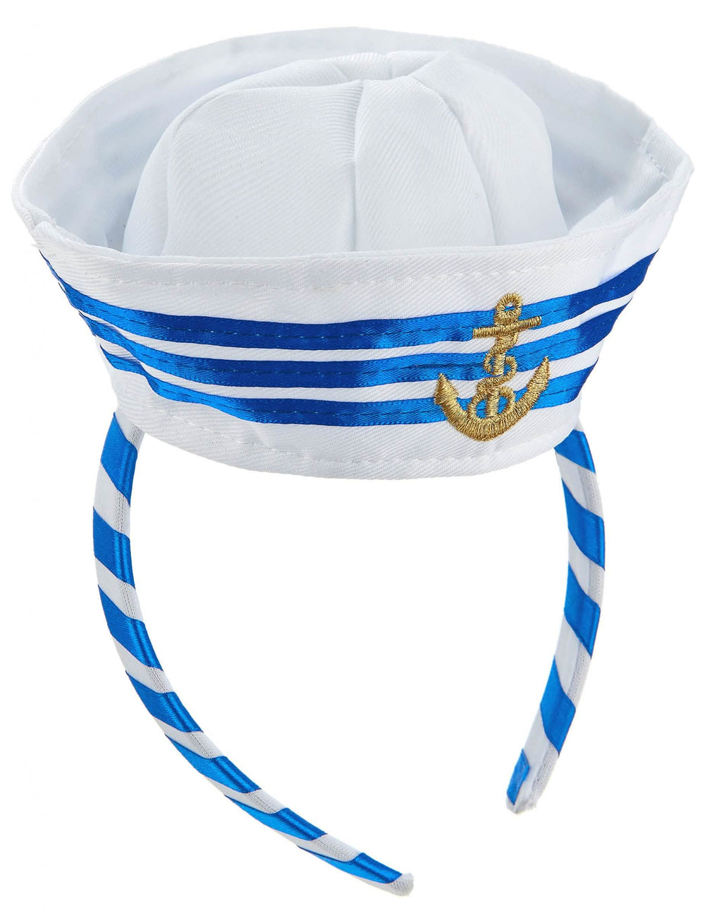 Vista frontal de la diadema con mini sombrero marinero