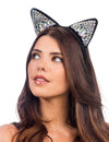 Diadema de orejas de gato con strass adulto
