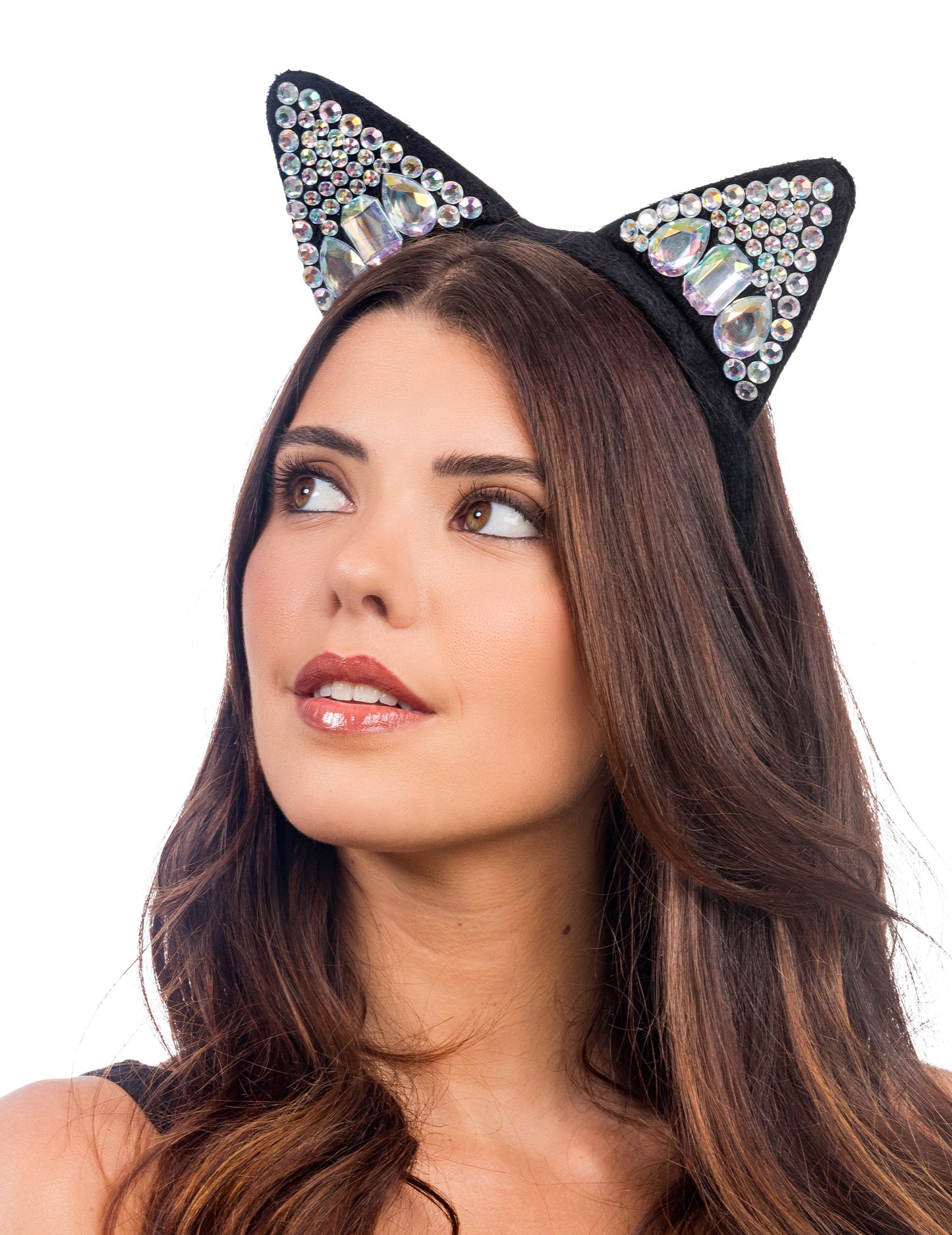 Diadema de orejas de gato con strass adulto