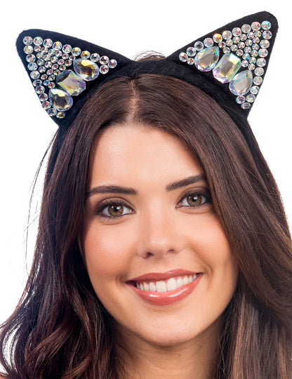 Diadema de orejas de gato con strass adulto
