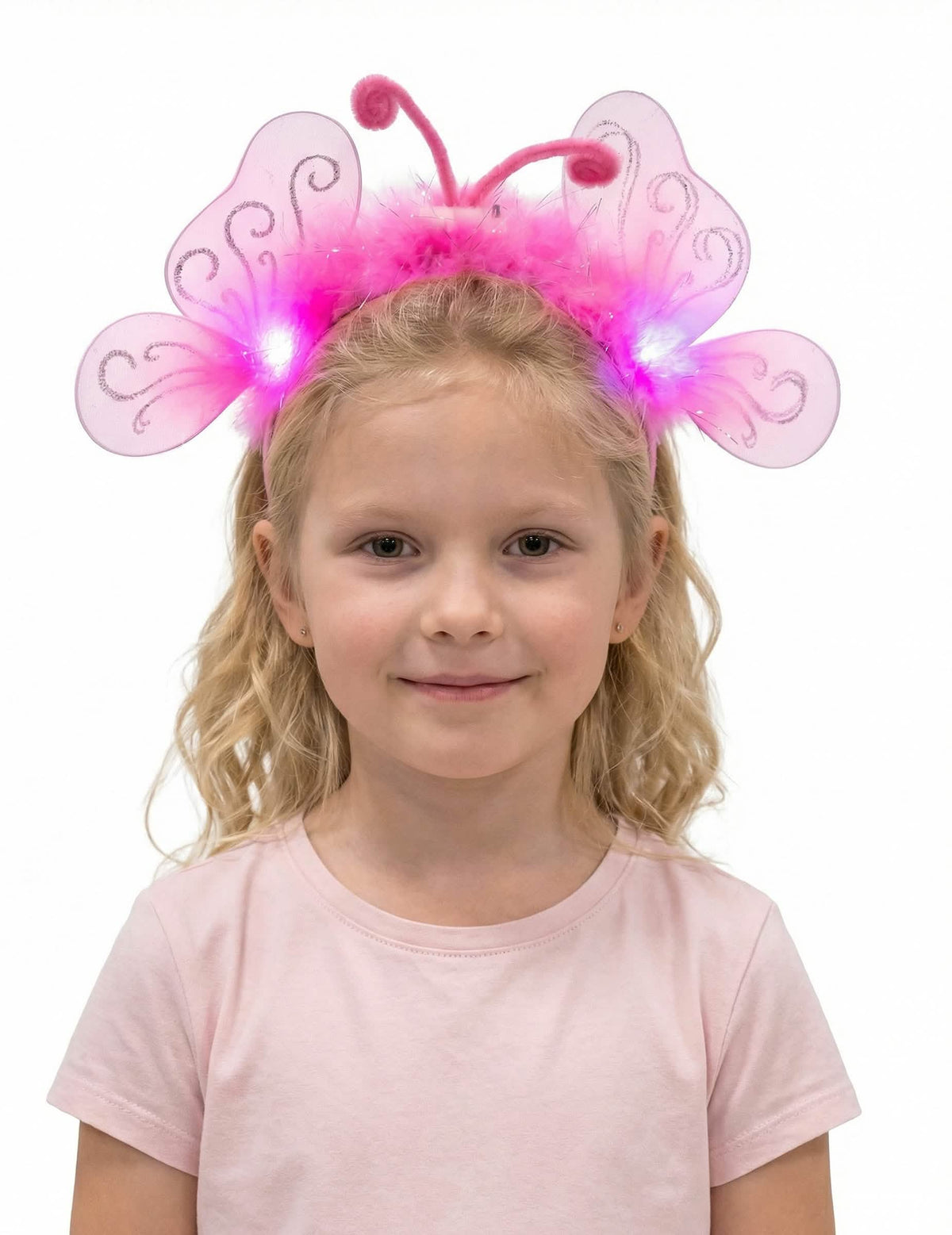 Serre-tête papillon pour enfant rose à plumes