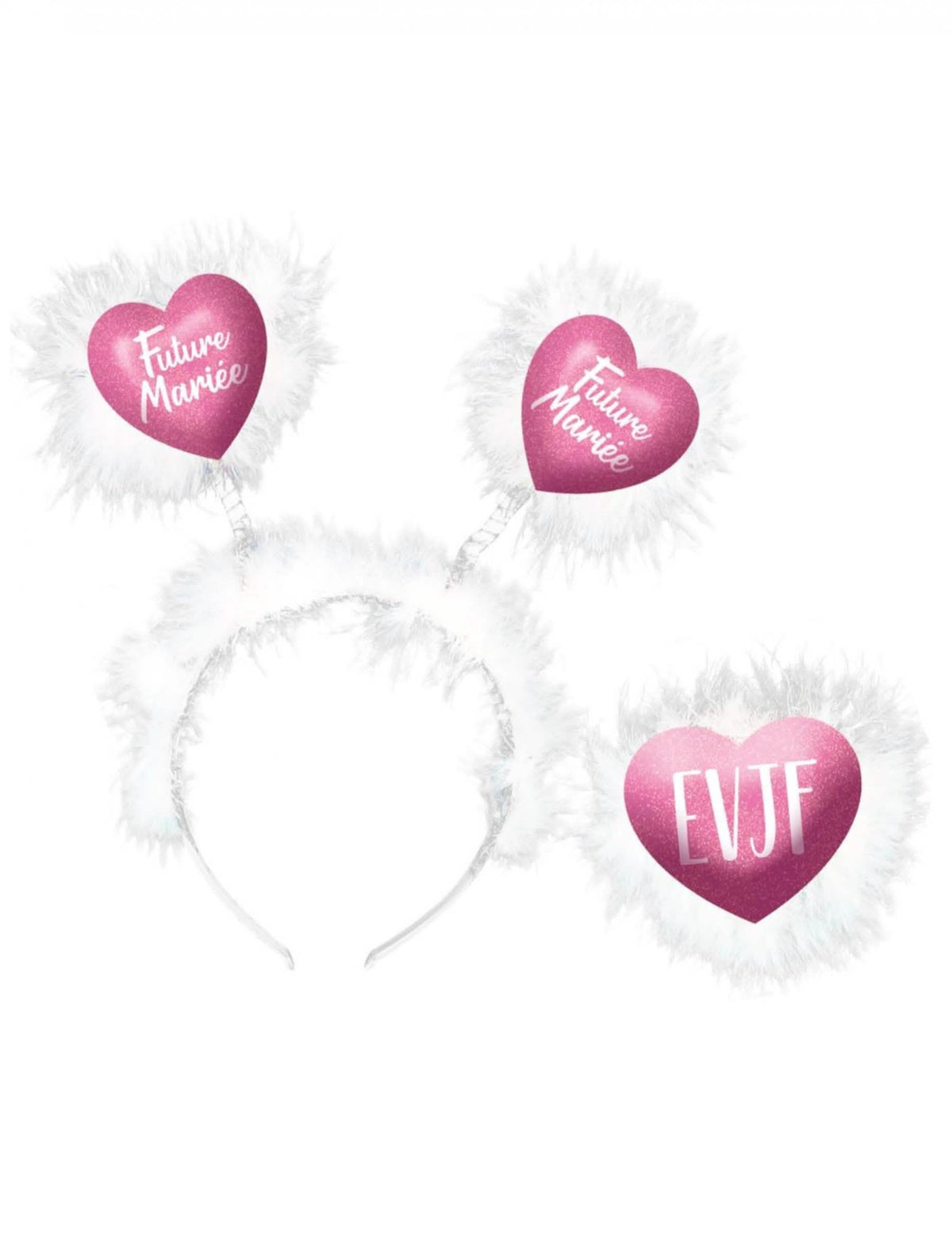 Diadema de plumas para mujer blanca y rosa con corazones Future Mariée