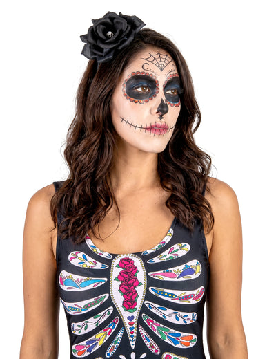 Diadema con rosa negra Día de los muertos adulto