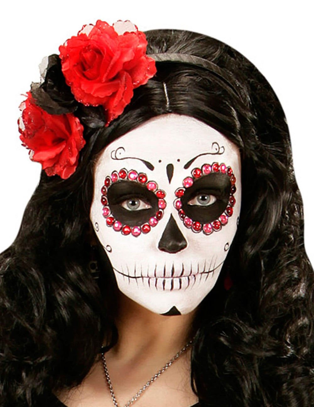 Serre-tête Dia de los muertos pour femme fleurs rouges et noires