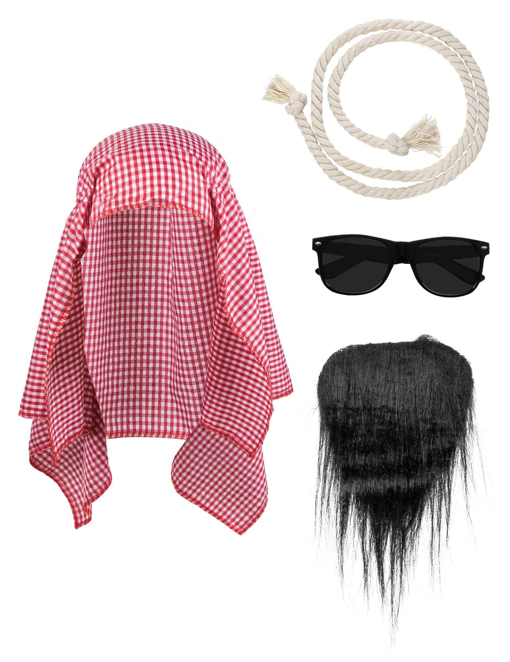 Set accessoires cheikh arabe pour adulte rouge et blanc avec barbe et lunettes